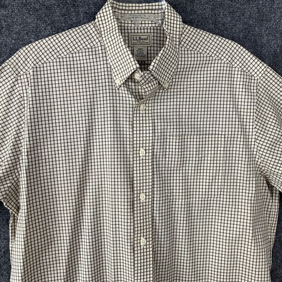 LL Bean Button Down Short Sleeve Shirt Men L Tall Windowpane Ck Wrinkle Resist. - Picture 2 of 12